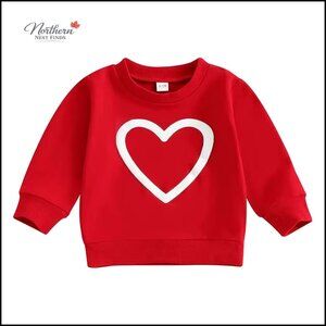 Toddler Valentine's Day Heart Print Pullover Sweatshirt Long Sleeve Top